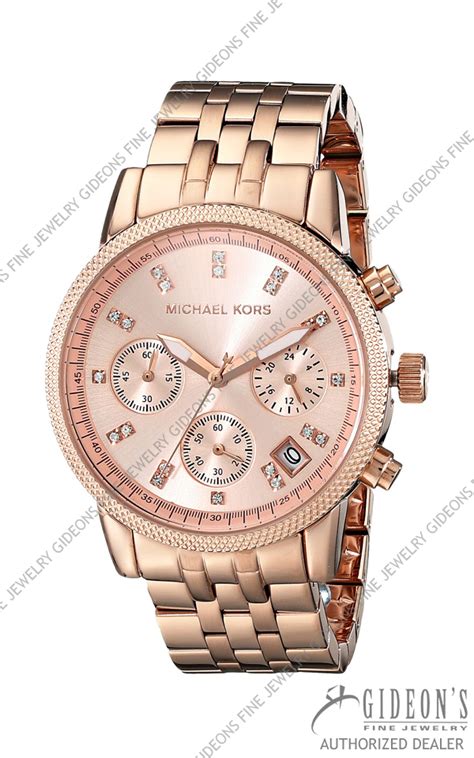 ritz chronograph rose gold dial steel ladies watch mk6077